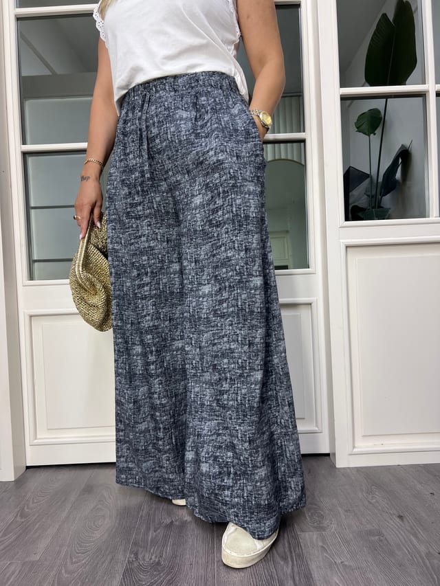 A02592 gri viskon bol kesim beli lastikli pantolon