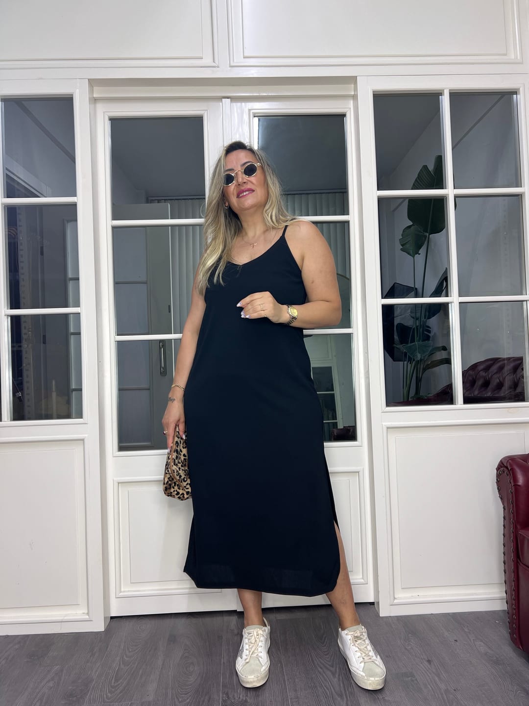 A02593 askılı likralı yırtmaçlı elbise