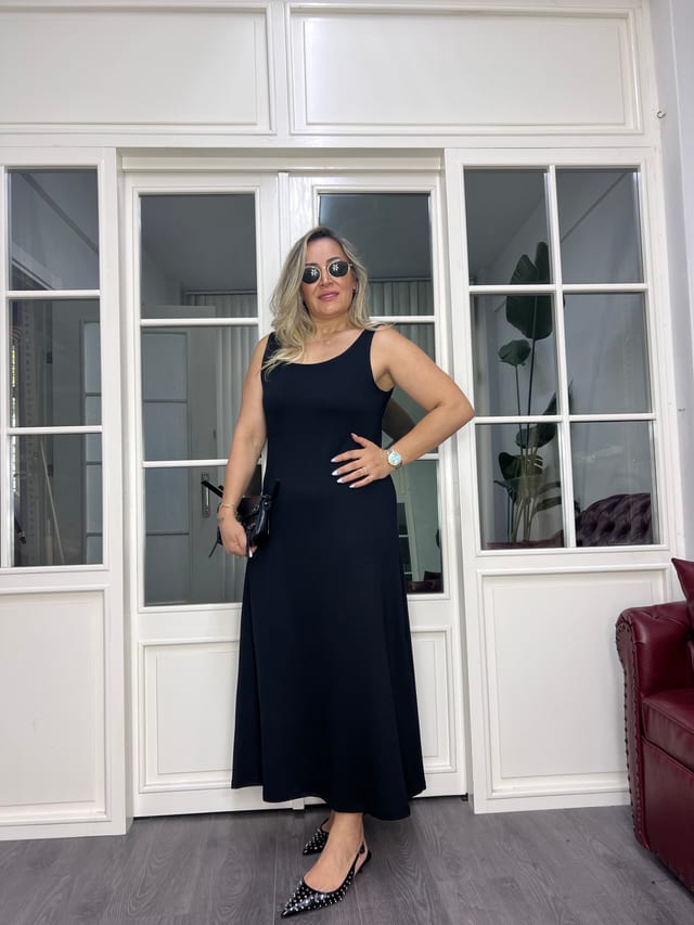 A02617 askılı modal kumaş yanları yırtmaçlı elbise