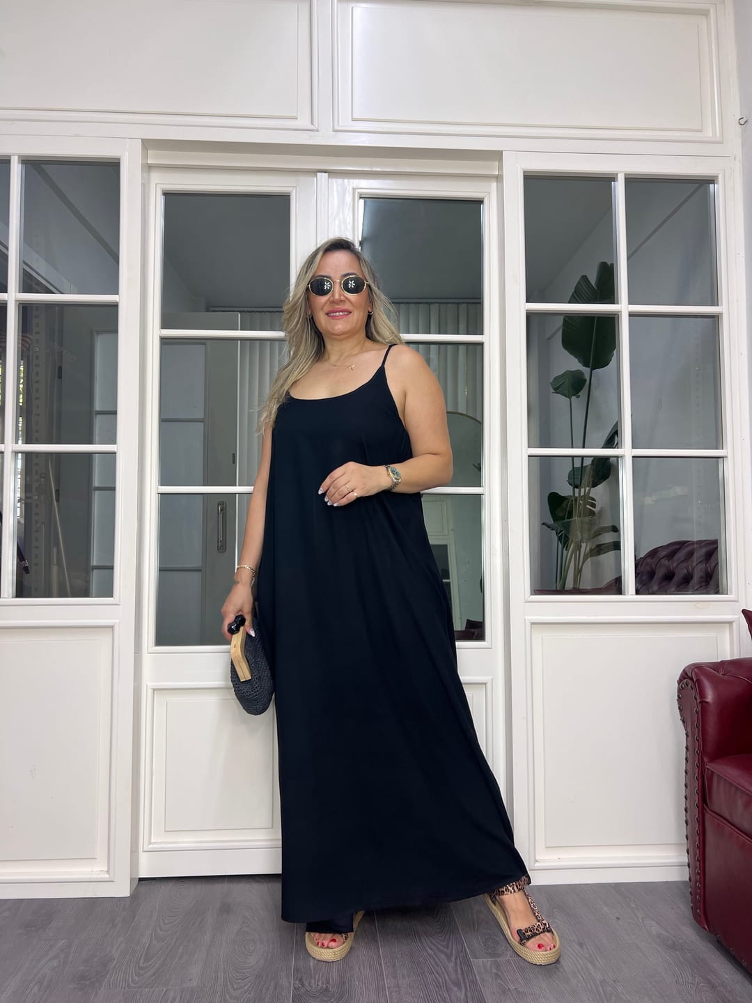 A02627 askılı maxi boy bol kesim elbise