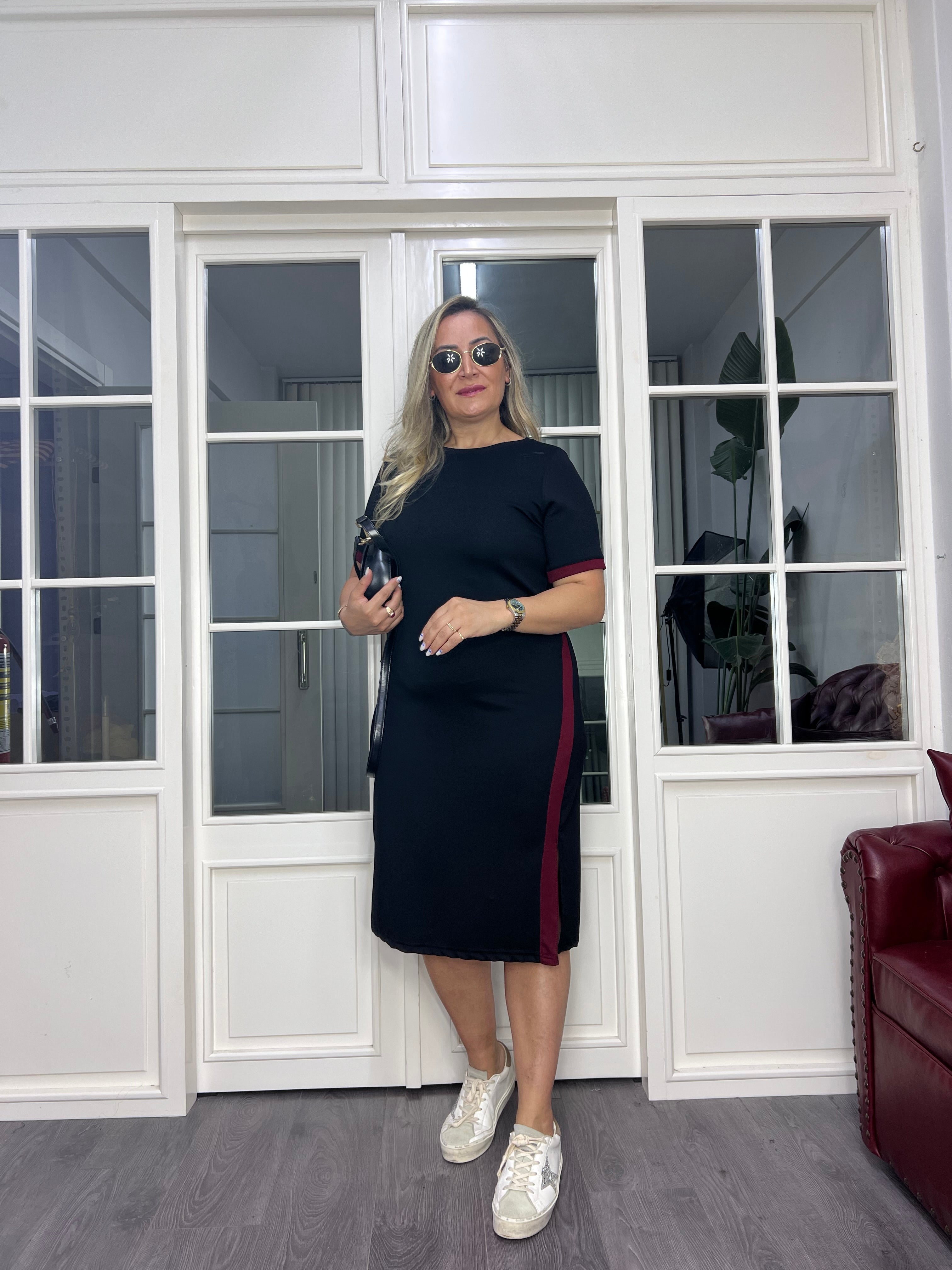 A02604 siyah likralı modal kumaş elbise