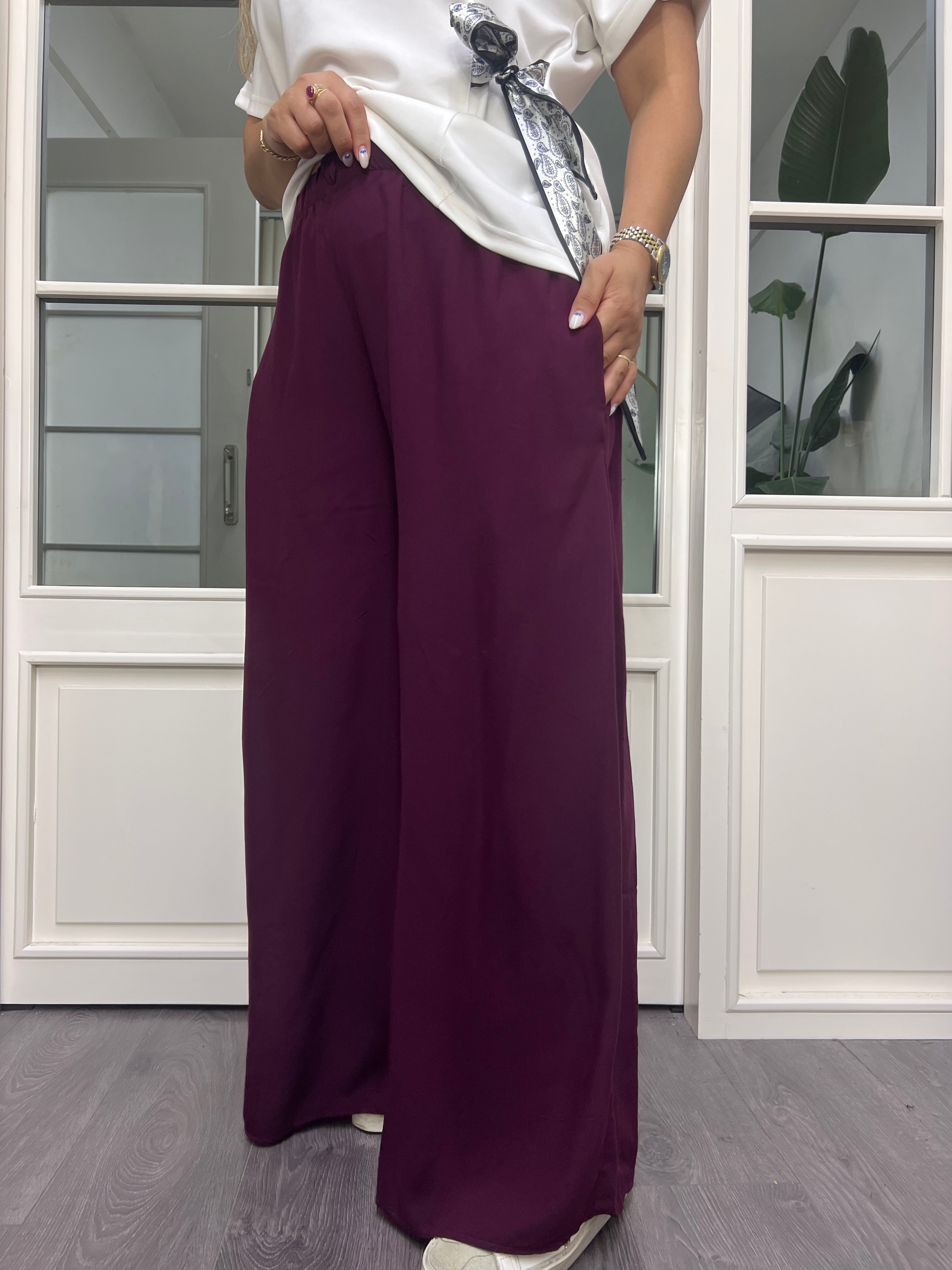 A02607 viskon kumaş cepli bol kesim pantolon