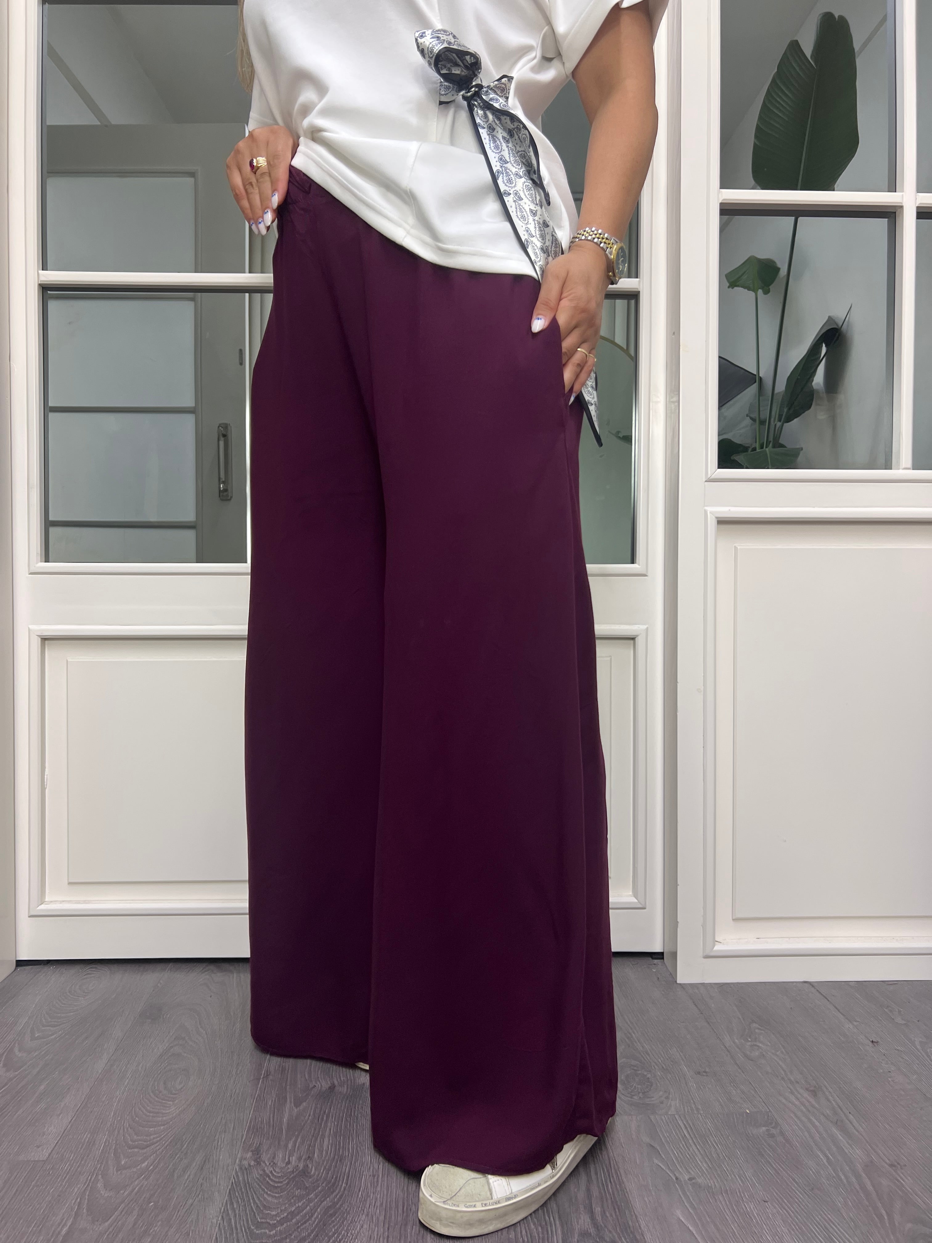 A02607 viskon kumaş cepli bol kesim pantolon