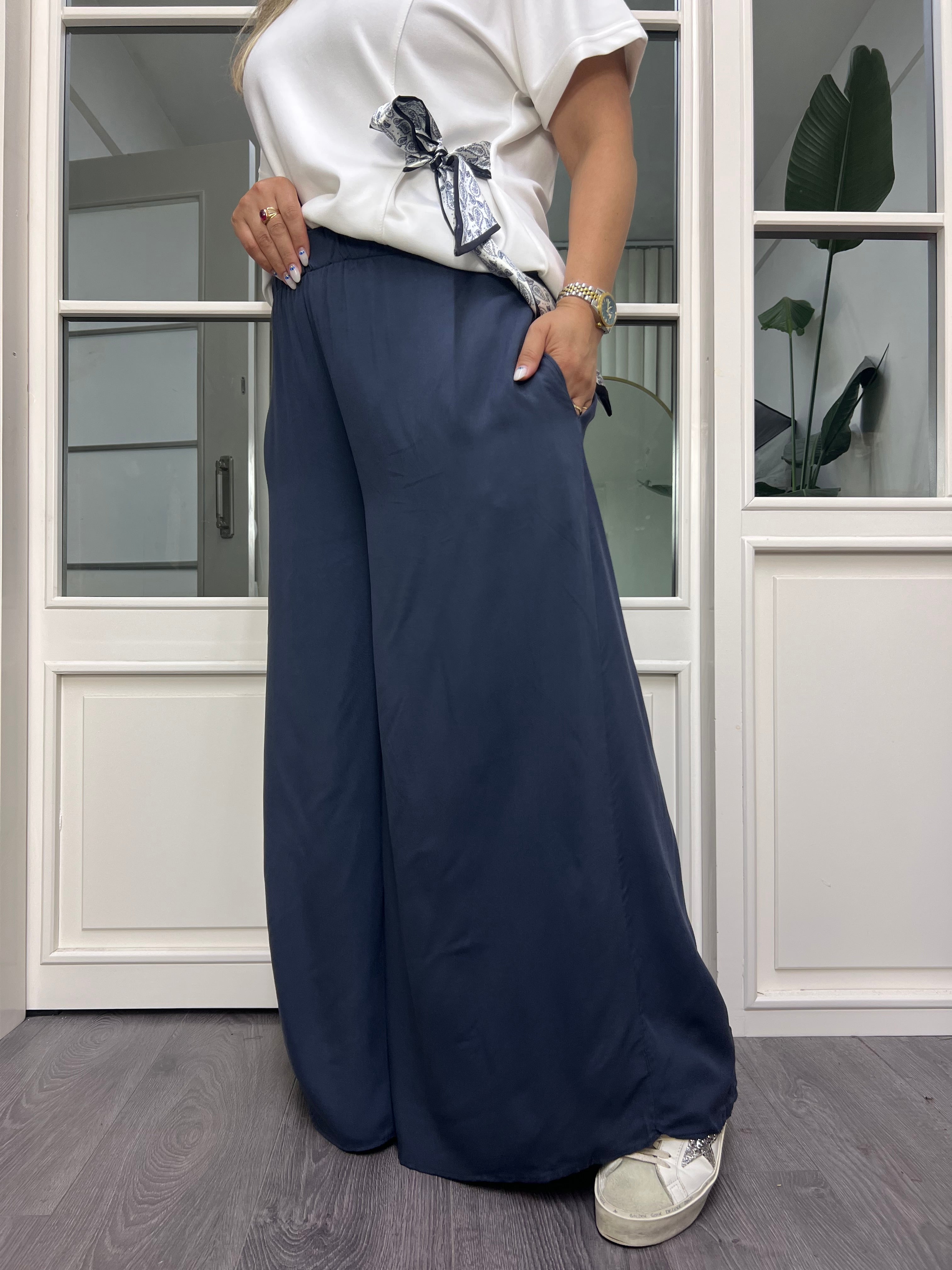 A02611 gri beli lastikli bol kesim pantolon