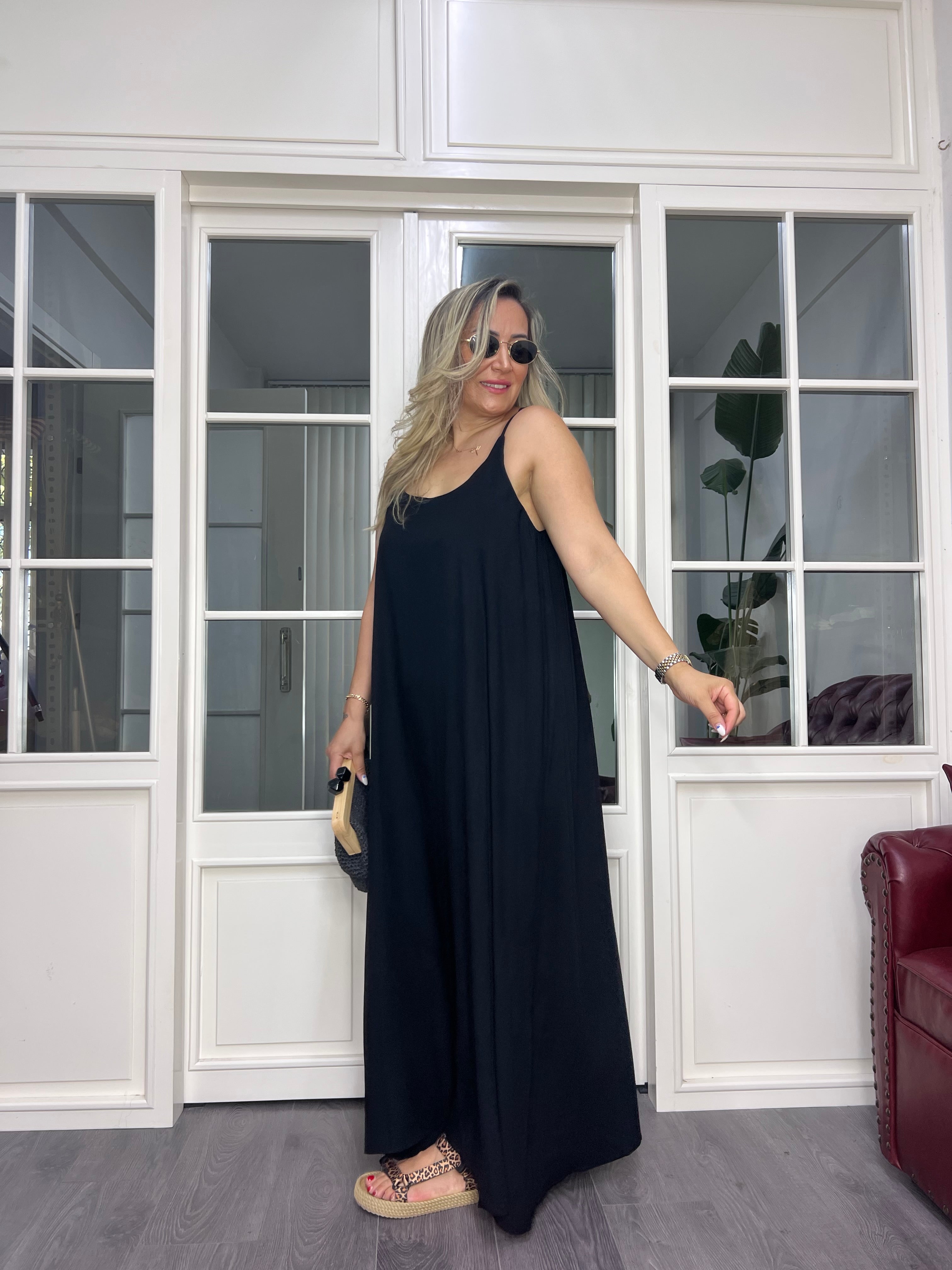 A02627 askılı maxi boy bol kesim elbise