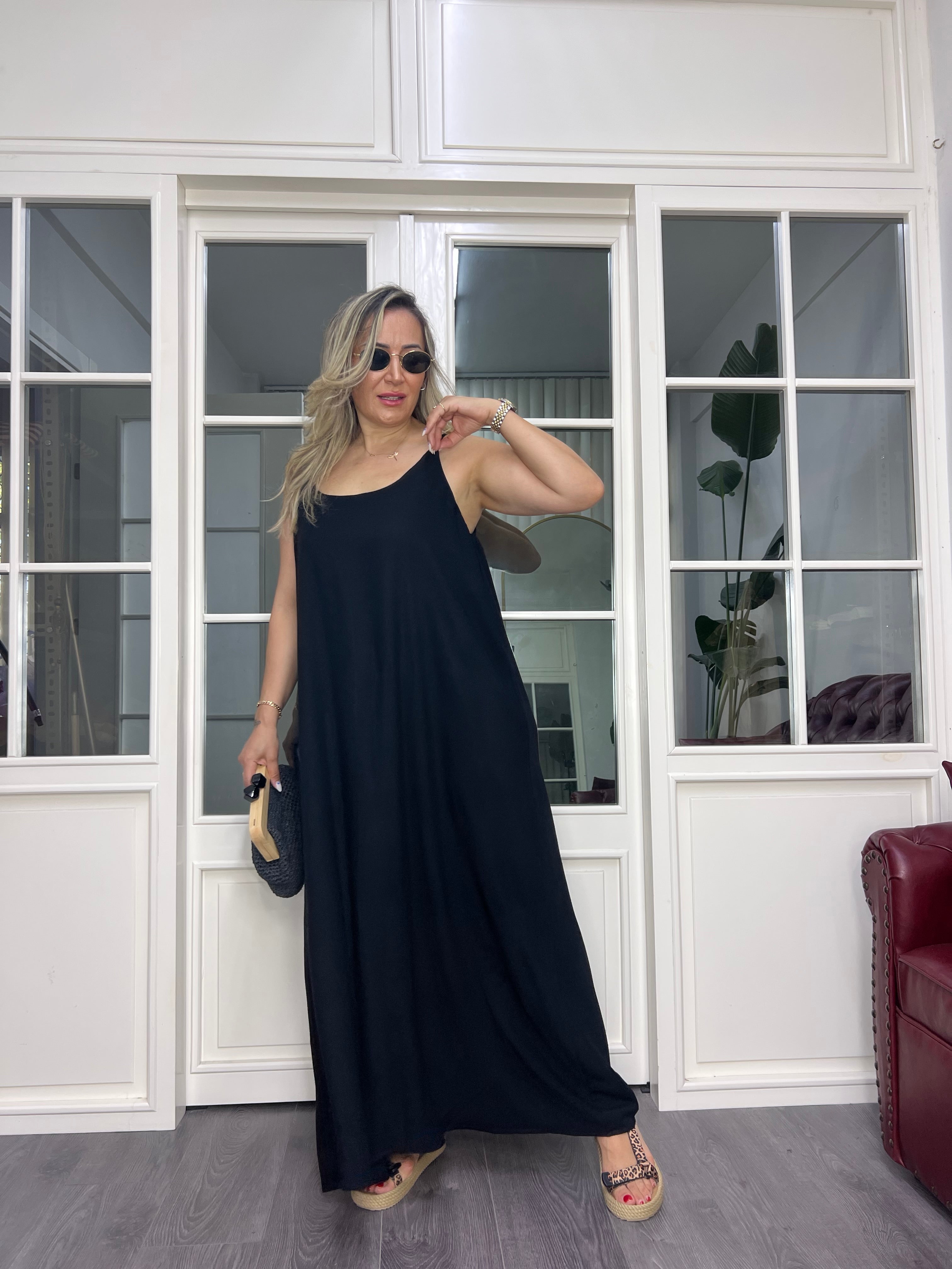 A02627 askılı maxi boy bol kesim elbise